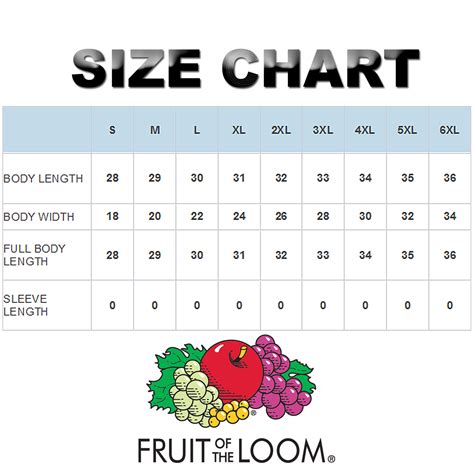 fruit of the loom sizing|fruit of the loom t shirt size chart.